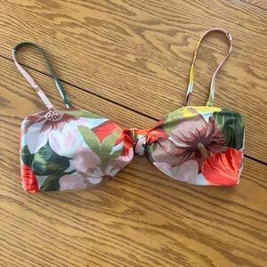 Aerie Floral Tie-Front Bikini Top in Coral & Green XL